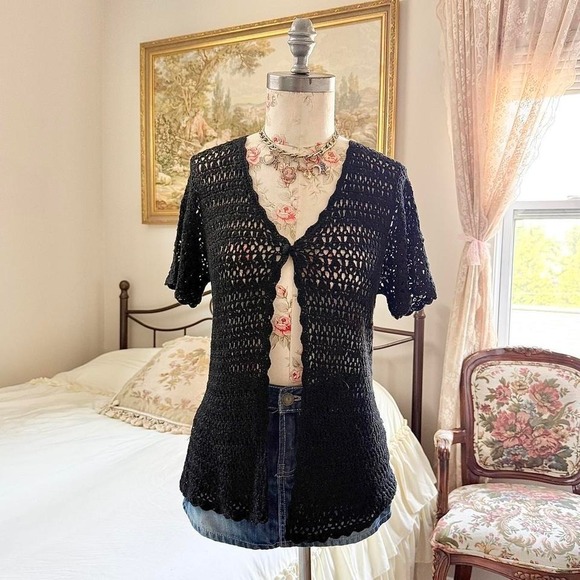 Style & Co. Sweaters - Y2K Style & Co black crochet cardigan size petite medium